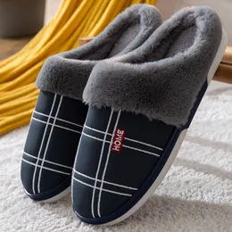 Männer Warme Hause schuhe Winter Hausschuhe Wildleder Gingham Plüsch Samt Indoor schuhe für Männer Hause Slipper Neue Nicht-slip wasserdichte Rutschen