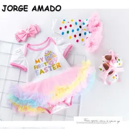 Sommar påsk baby tjejer klänning korta ärmar ägg tutu kjol outfits kostym barn jumpsuit e015 210610