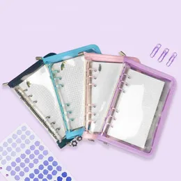 Quaderni A5 A6 Raccoglitore a 6 fori Glitter Cerniera PVC Notebook a fogli mobili Diario Clip Copertina Coreano Diario di cancelleria Ufficio Scolastico Suppli C3D8