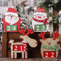 Jul Advent Countdown Calendar Desktop Ornament Träblock Santa Snowman Xmas Tabletop Dekoration KDJK2110