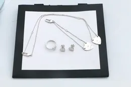 Europa Amerika Modeschmuck Sets Herren Lady Womens 925 Sterling Silber Gravierte G Buchstabe Herz Anhänger Halskette Armband Ohrringe Ring