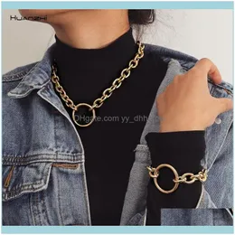 Chains Necklaces & Pendants Jewelrychains Hz Hip Hop Thick Lock Chain Geometric Hollow Circle Metal Punk Necklace For Women Men Goth Harajuk