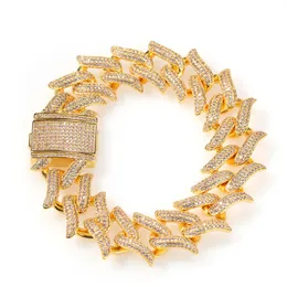 Thorn Cuba Link Armband Tung industri 20mm Micro Inlagda Zircon Gold Silver Plated Mens Bling Smycken