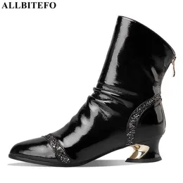 ALLBITEFO comfortable natural genuine leather women boots heels shoes fashion leisure ankle boots shoes motocycle boots 210611