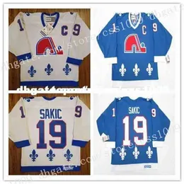 Nieuwe truien Joe Sakic Quebec Nordiques Blue White Vintage CCM Hockey Jersey Mens Gepersonaliseerde Stitching Jerseys Vintage lange mouwen
