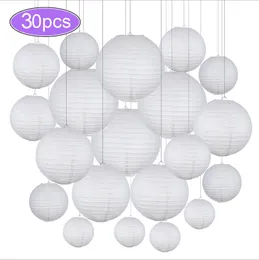 30pcs/Lot 4''-12'' Mix Size Chinese Paper Ball Lampion Hanging White Wedding Decoration Paper Lanterns Lampshade Party Decor