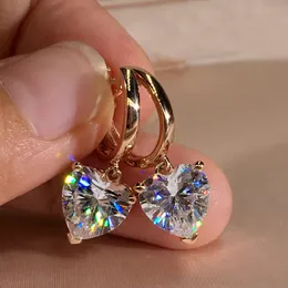 Czarowna 18 K Róża Gold Hoop Kolczyki Kształt serca CZ Crystal Diamond Dangle Biżuteria Prezent dla kobiet Girls