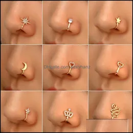 Nose Pierścienie Szpilki Body Biżuteria 1 Sztuk Miedź Kryształ Heart Fake Ring Cuff Non Piercing Evil Eye Clip On Women Trendy Drop Dostawa 2021 CHDPX
