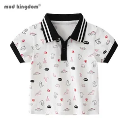 Mudkingdom Summer Boys Dinosaur Polo Koszulki Bawełniane Lapel Dla Dzieci Ubrania Śliczne Zwierzęta Stripe Drukuj Topy Toddler T-shirt Moda 210615