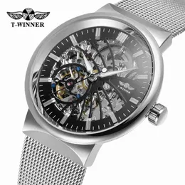 WINNER Fashion Men Skeleton Mechanical Watch Mens Transparent Steampunk Montre Homme Classic Stainless Steel Casual Male Clock 210517
