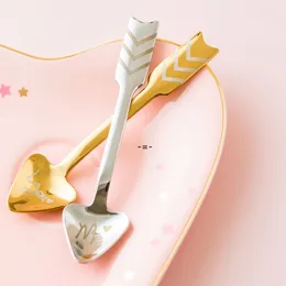 Rostfritt stål Cupid arrow Spoon Creative Letter Print Love Heart Dessert Frukt Sked Beståndsutrustning Dining Köksredskap RRB13768