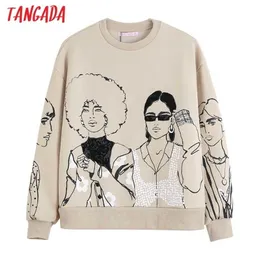 Tangada Kvinnor Charater Print Grå Sweatshirts Oversize Långärmad O Neck Loose Pullovers Kvinna Toppar 4h1 211013