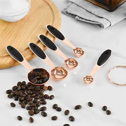Five-piece Measuring Cup Stainless Steel Copper-plated Rose Gold Kitchen Accessories Spoon Set Cooking Tool 210423