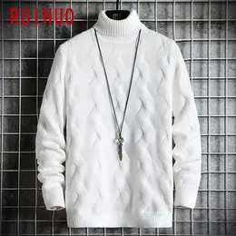 RUIHUO White Pullover Turtleneck Men Clothing Turtle Neck Coats High Collar Knitted Sweater Korean Man Clothes M-2XL 211006