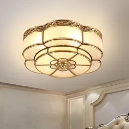 Lampa sufitowa w stylu europejskim Cała miedziana LED ciepła sypialnia jadalnia mieszkalna balkon okrągłe światła