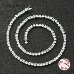 100% Real 925 Sterling Silver 41/45/51/56/61CM Tennis Necklace 3/4mm Zircon Chain Unisex Choker Fine Jewelry 220209