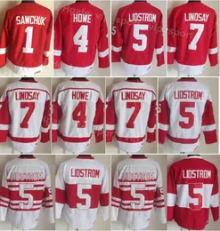 Männer Eishockey Vintage Retro 4 Gordie Howe Trikots 1 Terry Sawchuk 7 Ted Lindsay 5 Nicklas Lidstrom 13 Pavel Datsyuk Stickerei Home Rot Weiß Sport 75. Jahr HongYi