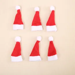 60 stycken mini röd godis Santa Claus cap non-woven hatt för träd prydnad jul fest dekoration