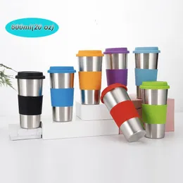 5 sztuk / partia 20 uncji Cups Ze Stali Nierdzewnej Kubki Kubki Samochodowe Equip Słomy Silikonowa Pokrywa Sleeve Sleve Dostosowywanie High Pojemność Przenośne Podróże Outdoor TR0016