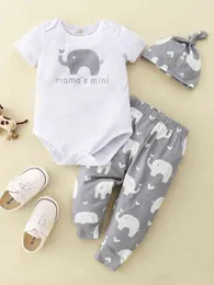 Baby-Elefant-Body mit Buchstaben-Grafik und Jogginghose mit Hut SIE