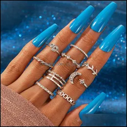 Kluster smyckenkluster ringar vintage guld färg kristall stjärna måne uppsättning för kvinnor boho knuckle finger ring kvinnliga mode smycken aessories dr