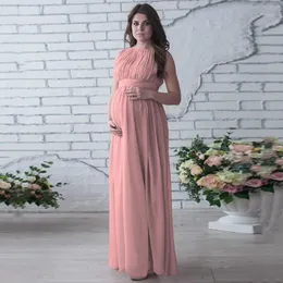 マタニティドレス床の長さのシフォンの女性の固体ハイウエストママ妊娠ドレス美しい妊娠中