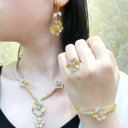ￖrh￤ngen halsband Blachette Sweet Romantic Flowers Armband Earring Ring 4st Cubic Zirconia Bridal Wedding Noble Trendy Jewelry Sets