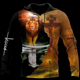 Męskie bluzy bluzy Jezus Lion Lion and Lamb Casual Hoodie Spring Unisex Druk 3D Sublimacja Zipper Pullover Harajuku Moda Mężczyźni / Wom