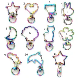 10pcs Rainbow Metal Snap Hook Lobster Clasp Lanyard with Keyring for Keychain Heart Star Cat Key Chain DIY Bags Finding G1019