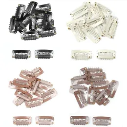 1000pcs / lote 1,1 / 1,3 polegadas 6-U-tubo de aço inoxidável snap clip de peruca para máquina wefted tecelagem extensões clipe no acessório de cabelo 5 cores