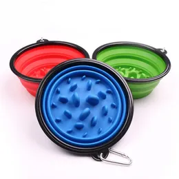 Składany Pet Dog Kot Karmienie Powolne Food Bowl Wody Dish Feeder Silikonowe Składane miski Dławione do podróży na zewnątrz 9 kolorów, aby wybrać ZWL204