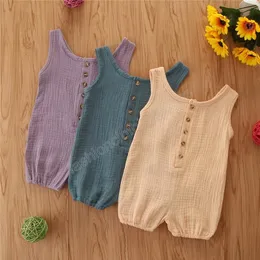 여름 아기 민소매 Romper Cotton Linen Jumpsuits 의류 유아 유아 소년 소녀 버튼 Bodysuits 의류