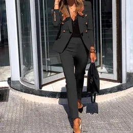 Womens Multicolor Blazers Sets Fashion Trend Long Sleeve Slim Pants 2 Piece Suits Designer Female Cardigan Lapel Neck Single Breasted Suits