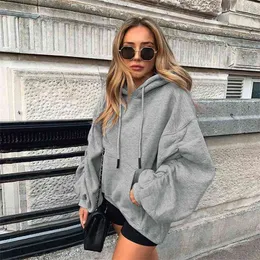 Oversized Ruched Long Sleeve Hoodie For Girls Winter Clothes Harajuku Thick Pullover Women's Sweatshirt Autumn Warm Tops 210510