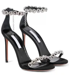 Elegant brudbröllop thyra sandaler skor kvinnors klänning kristall party lady högklackat naken svart sommar gladiator sandalier med låda, EU35-43