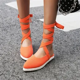 Cloth Rome Cross Strap Low Heels Sandals Women Pointed Toe Casual Comfort Daily Shoes Bandage Gladiator Lady