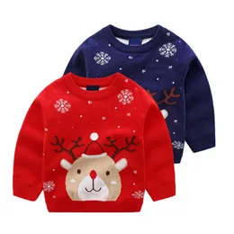 2021 Autumn New Children 's Warm Double Layer Sweater Christmas Clothes Lovely Fawn Pullover Boys Girls Winter Casual Clothes Y1024