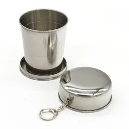 75ml Stainless Steel Camping Folding Cup Traveling Outdoor Hiking Mug Portable Collapsible Foldable Cup Bottle with Keychain