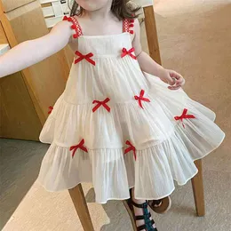 Sommarflickor 'Dress Western Sweet Bow Strap Princess Vest Party Barn Kids Toddler Girl Clothing 210625