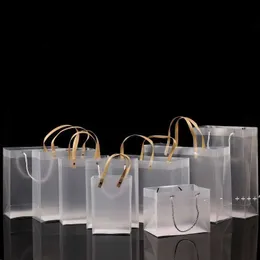 Half Clear Frosted PVC handbags Gift bag Makeup Cosmetics Universal Packaging Plastic Clear bags Round/Flat Rope 10 Sizes RRE10368