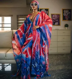 Ethnic Clothing Fashion Classic Design African Dashiki Women's Abaya Chiffon Fabric Print Loose Dress + Trousers 2 Piece For Lady
