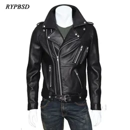 Motorcykel Läderjacka Män Märke Koreanska Mode Slim Fit Zippers Black Mens Moto Biker Leather Jacket Pu Coat Plus Storlek 5xl 211111