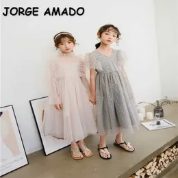 Verão adolescente meninas vestido estrelado céu super fada flare mangas princesa malha crianças roupas e1148 210610