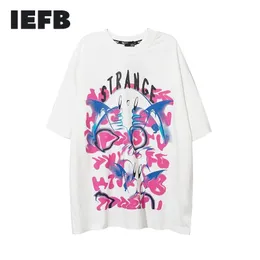 IEFB masculino t-shirt de verão graffiti impressão meia manga solta alta rua tee para homens tops causal hip hop 9y5722 210524