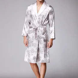 Albornoz de talla grande para hombre, Kimono de seda, ropa de dormir, batas de manga larga, bata de satén estampada, pijamas de noche para hombre 990 311