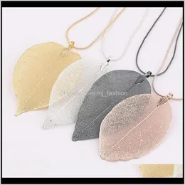 Necklaces & Pendants Jewelryfashion Jewelry Design 24K Gold Sier Plating Natural Real Leaf Long Pendant Sweater Chain Clavicle Necklace 1397