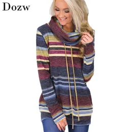 Paski Kobiety Bluzy Jesień Zima Z Długim Rękawem Patchwork Casual Pulownice Turtleneck Sweathirts Sudadera Mujer 210515