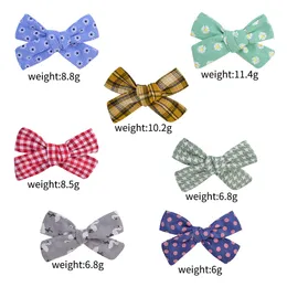 2021 4.3" Girls Plaid Fabric Bow Hairpins Hairgrips,Daisy Flower Prints Bows with clips for Kids Girls Hair Accessories