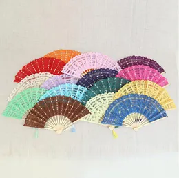 Party Supplies Folding Wood Lace Fan Handgjorda Bomullar Bambu Handhållna Fans Cosplay Dancing Foldbara -Fans Bröllop Festlig present T9i001473