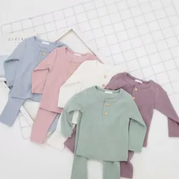 Baby Clothes Pajamas Sets Boys Girls Ribbed Set Children Cotton Sleepwear Bodysuit Home Suit 2PCS 1-11Y 211109
